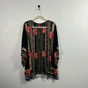 Avanti Women’s Black Kimono Colorful Embroidery Open Cardigan Business Sz M/L